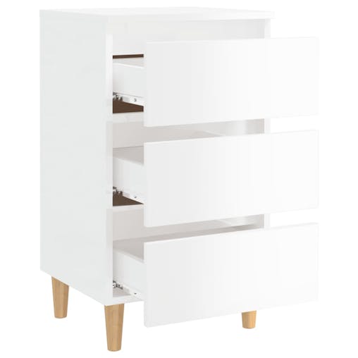 NNEVL Bed Cabinets & Wood Legs 2 pcs High Gloss White 40x35x69cm