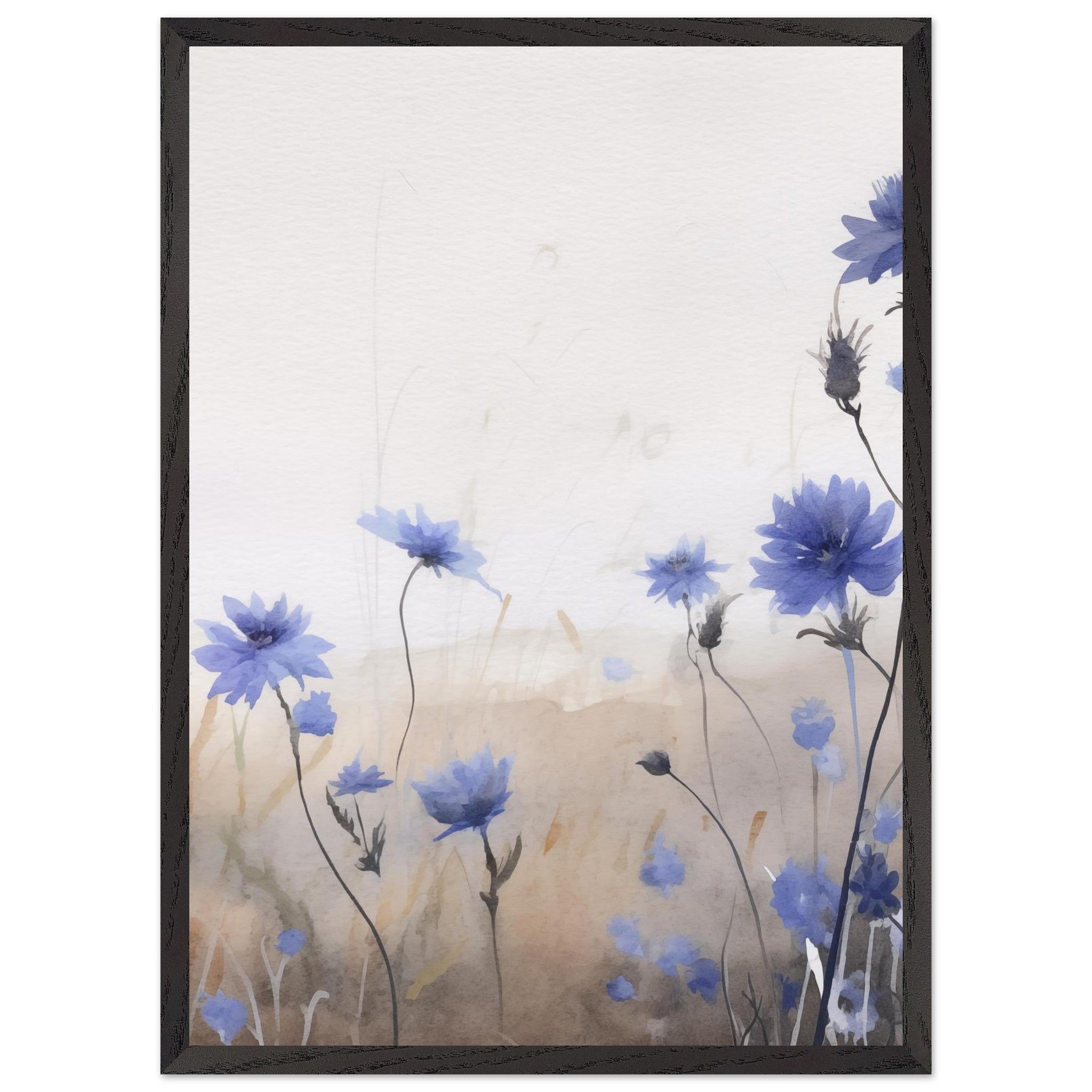 Artfulprints Poster met Lijst Flower aquarel 3  - 50x70 cm - Blauw
