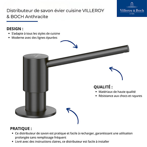 Distributeur de savon pour évier cuisine VILLEROY &BOCH Anthracite
