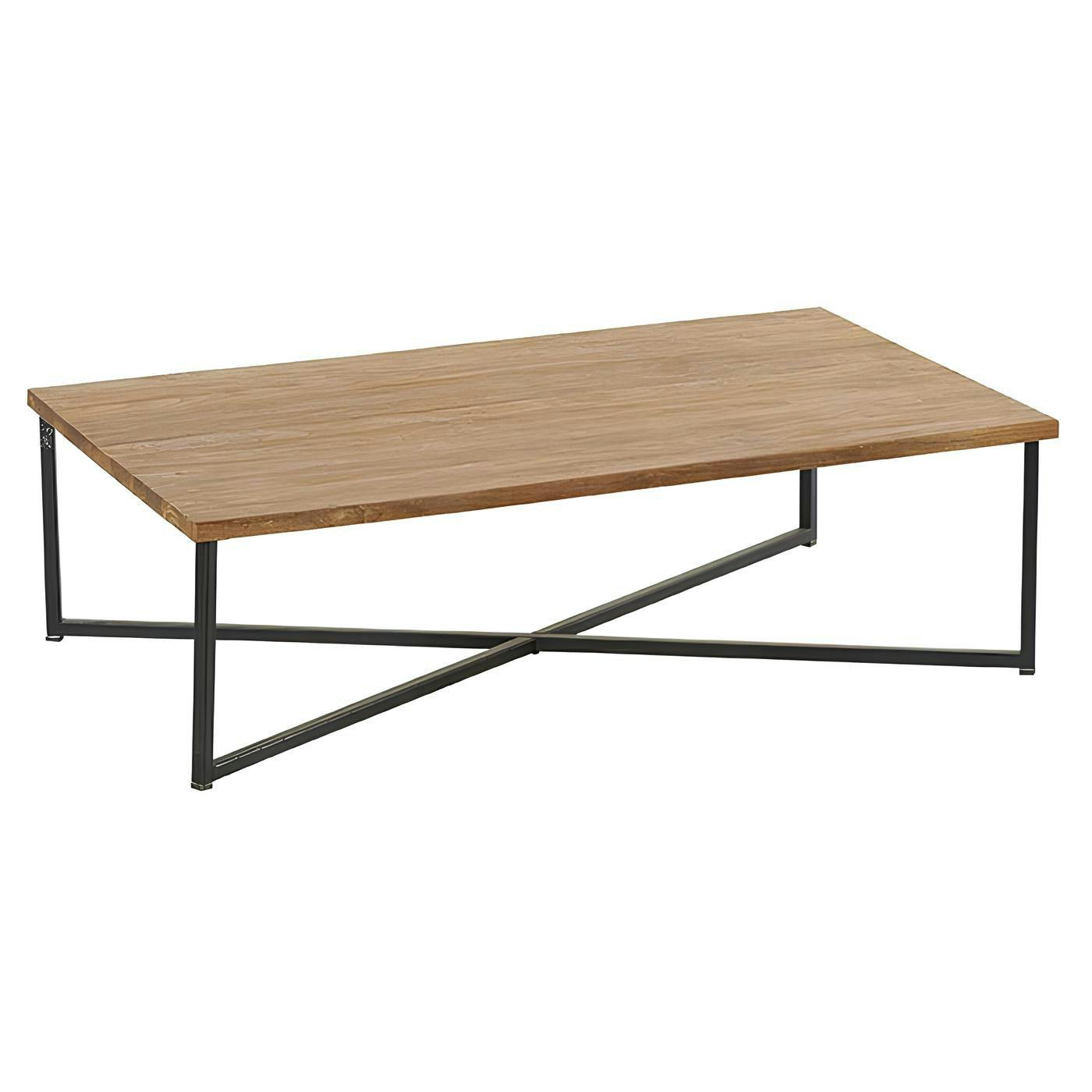 Table basse en teck pieds croisés métal PUNE