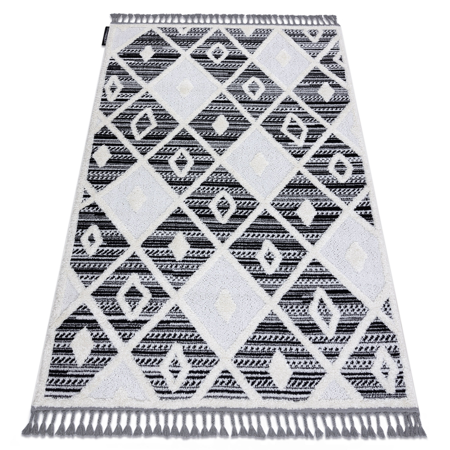 Dywan MAROC P662 Romby czarny / biały Frędzle berberyjski 120x170 cm