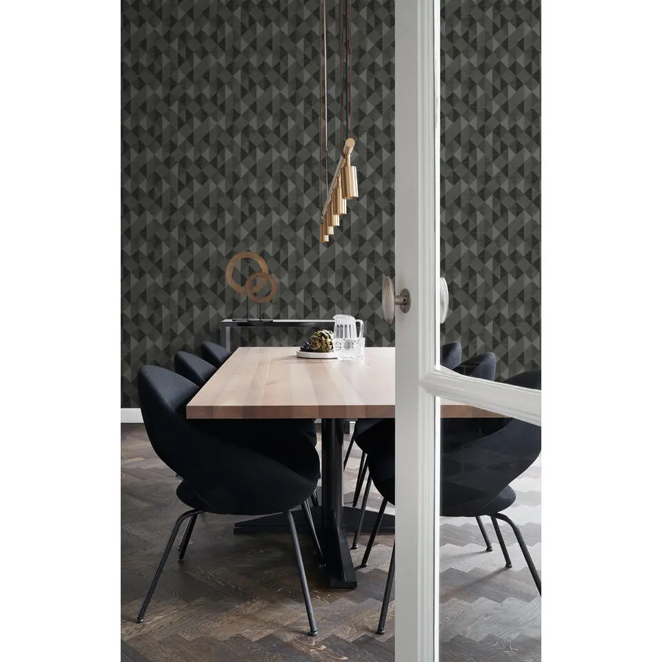Origin Wallcoverings behang grasweefsel in grafisch 3D motief antraciet grijs