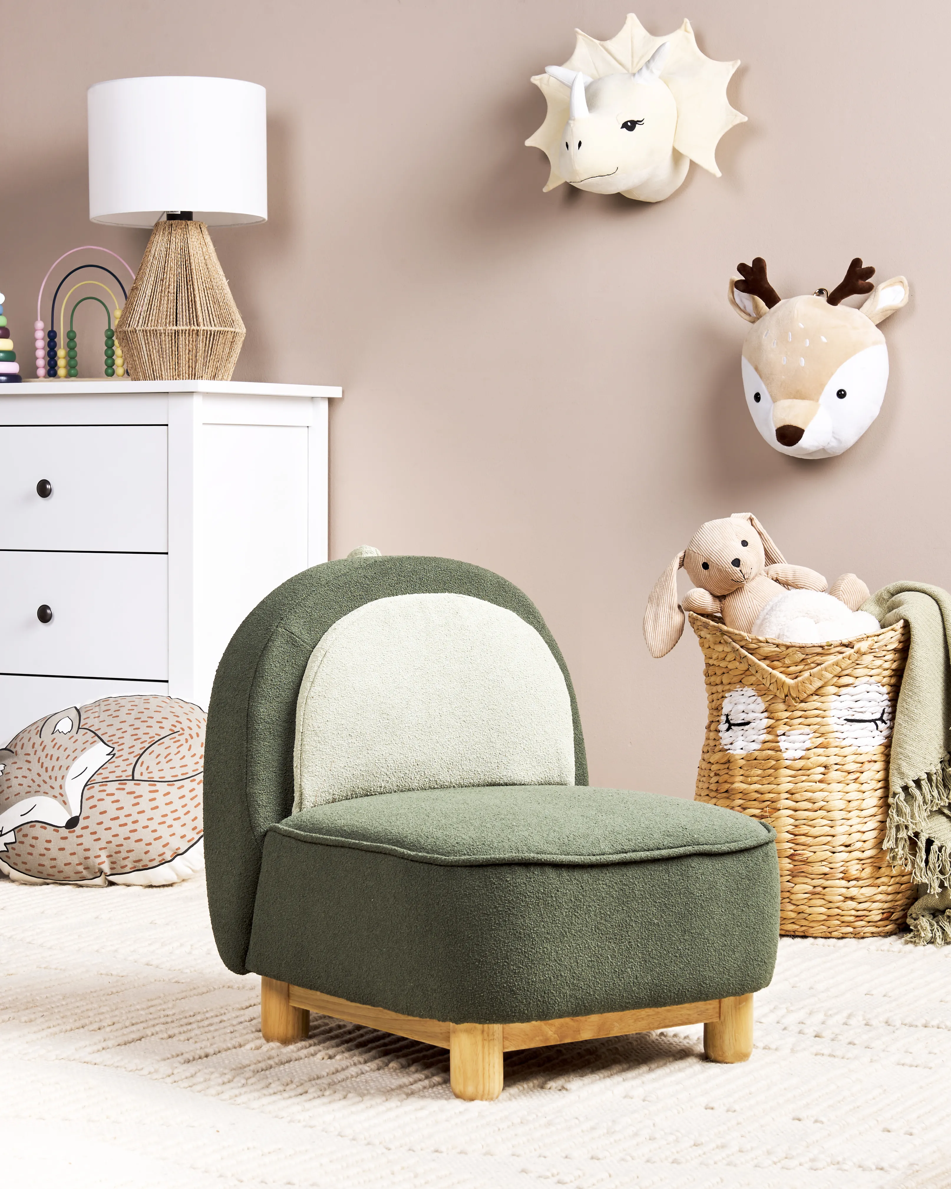Kids Armchair Dinosaur FABORG Fabric Dark Green