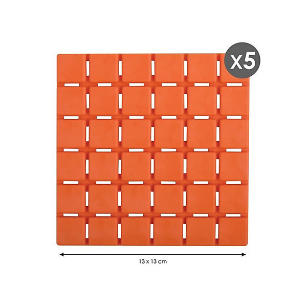 Lot de 5 Tapis antidérapants de douche ou baignoire Caoutchouc QUADRO 13x13cm Orange MSV