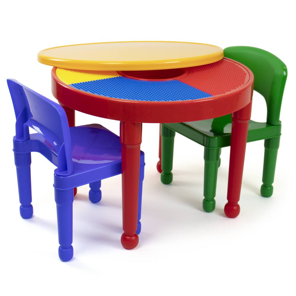 Humble Crew Kids 2-in-1 Lego Building Block Play/Activity Table & Chairs, 3-Pc Set, Red