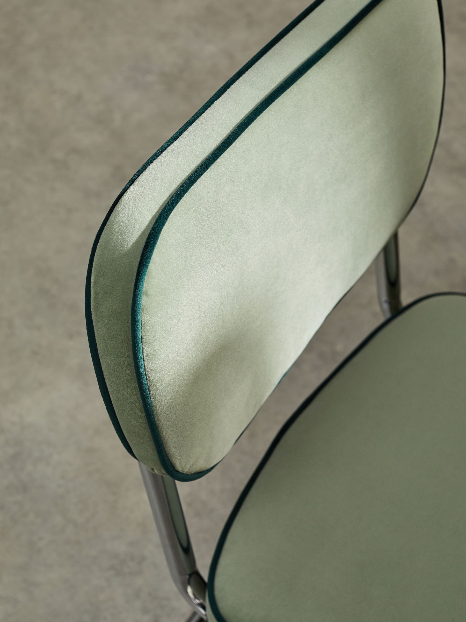 Set of 2 Parker Dining Chairs in Velvet in Jade Green with Dark Green Piping
