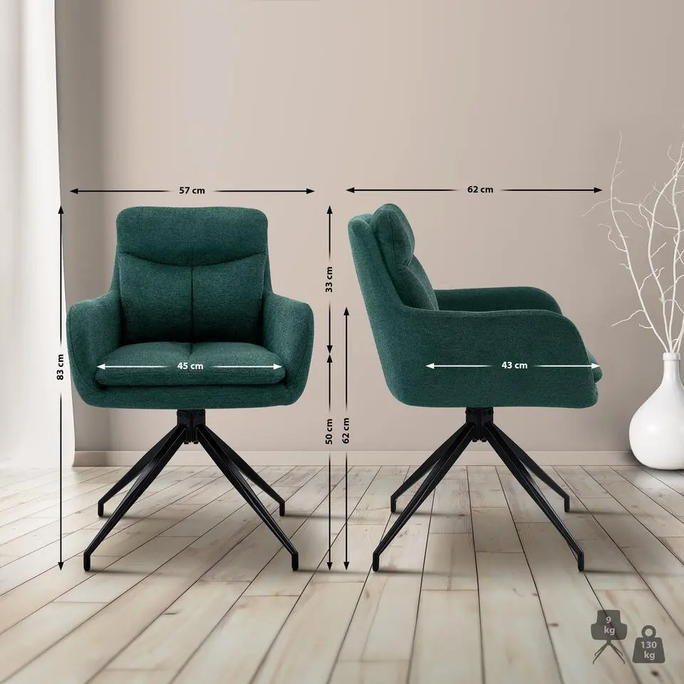 CLP Eetkamerstoel Somers zwart Frame - Stof - groen