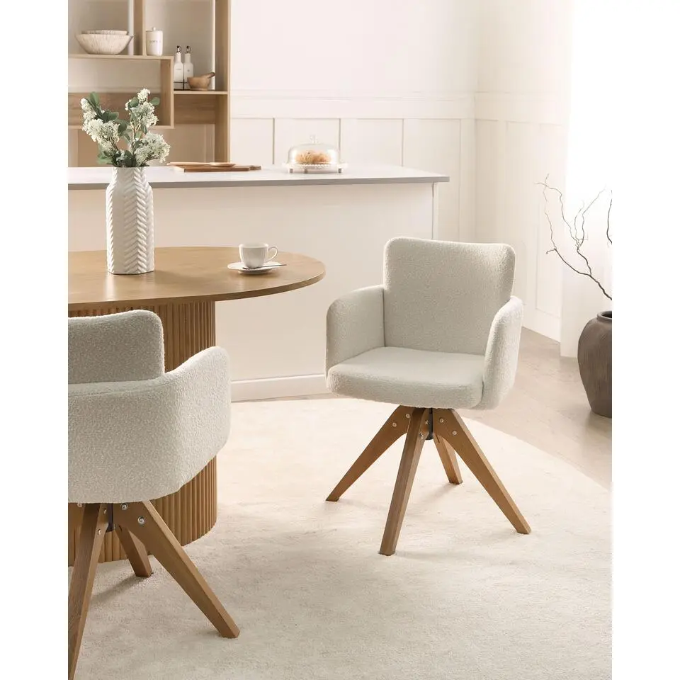 EVELYN - Eetkamerstoel set van 2 - Off-white - Boucl&eacute;