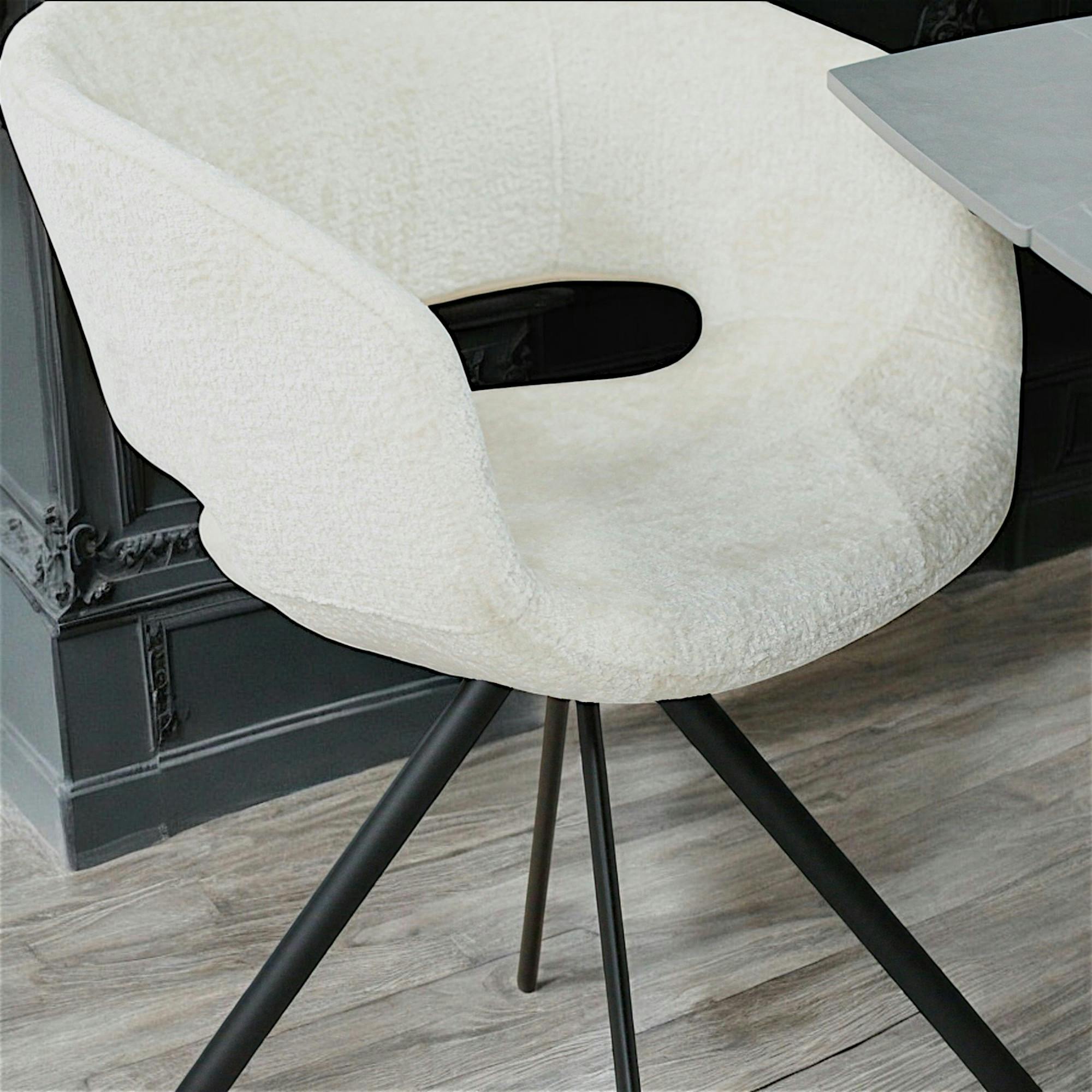 Fauteuil de table contemporain velours ecru (lot de 2) FLORENCE