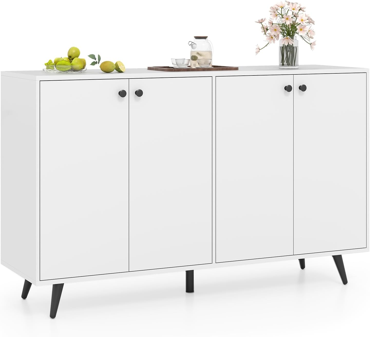 Giantex Sideboard Buffet Cabinet, 50’’ Accent Kitchen Storage Cabinet with 4-Door & 5-Position Adjustable Shelves, Modern White Sideboard with 5 Support Legs, Buffet Table for Coffee Bar, Living Room