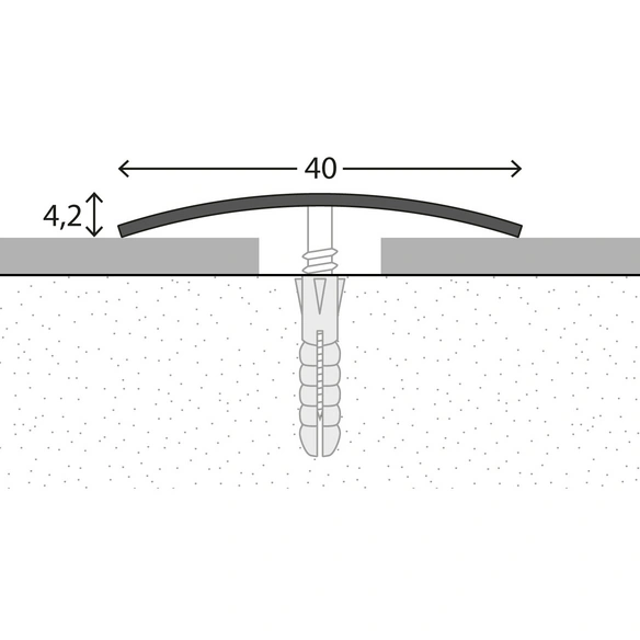 Übergangsprofil, BxH: 40 x 4 mm, mittig versenkt gelocht