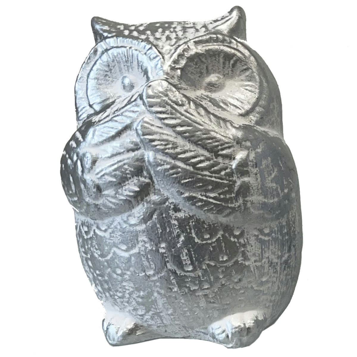 - Statues en céramique trio de hiboux blanc patiné argent