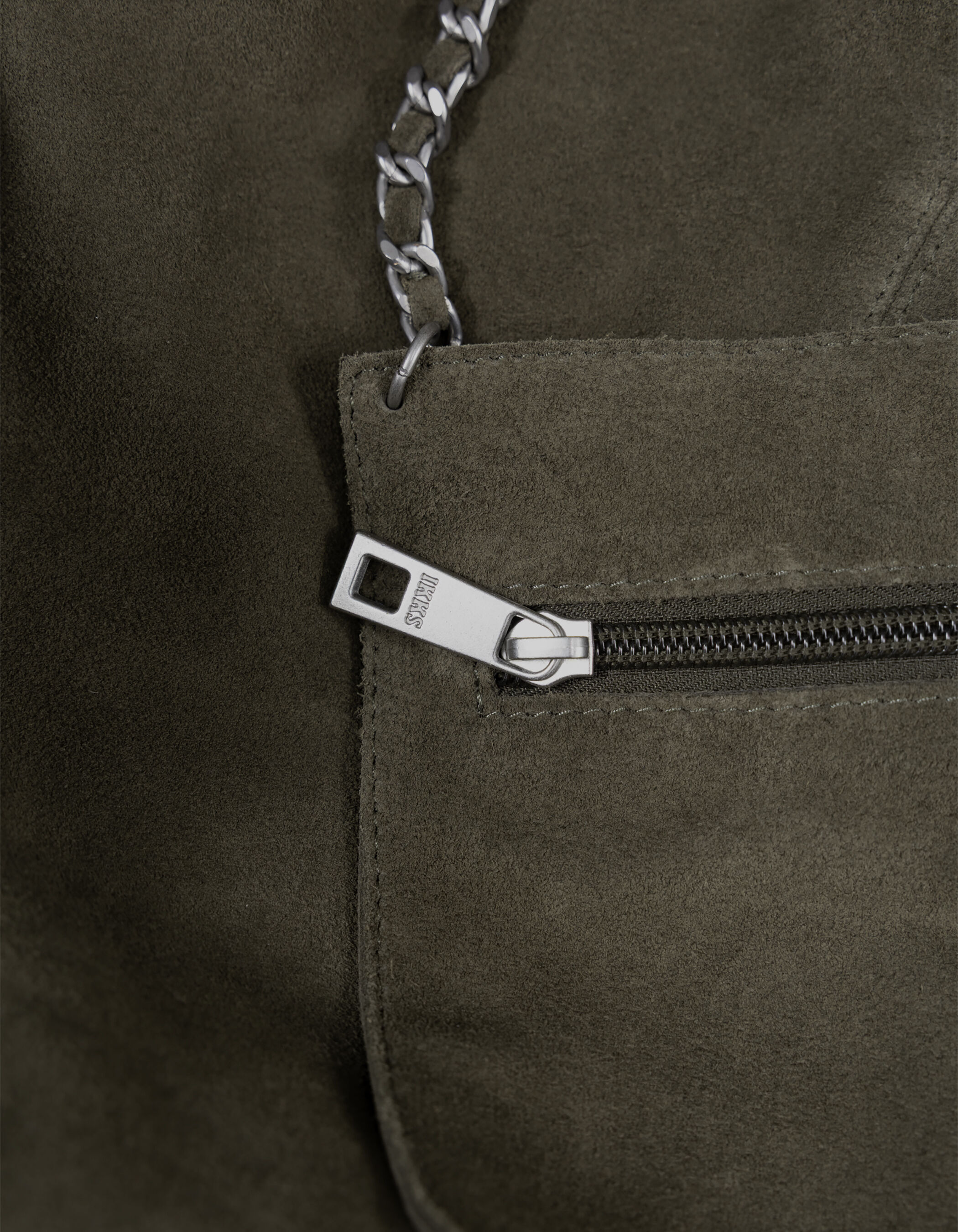 Sac Hobo kaki cuir velours