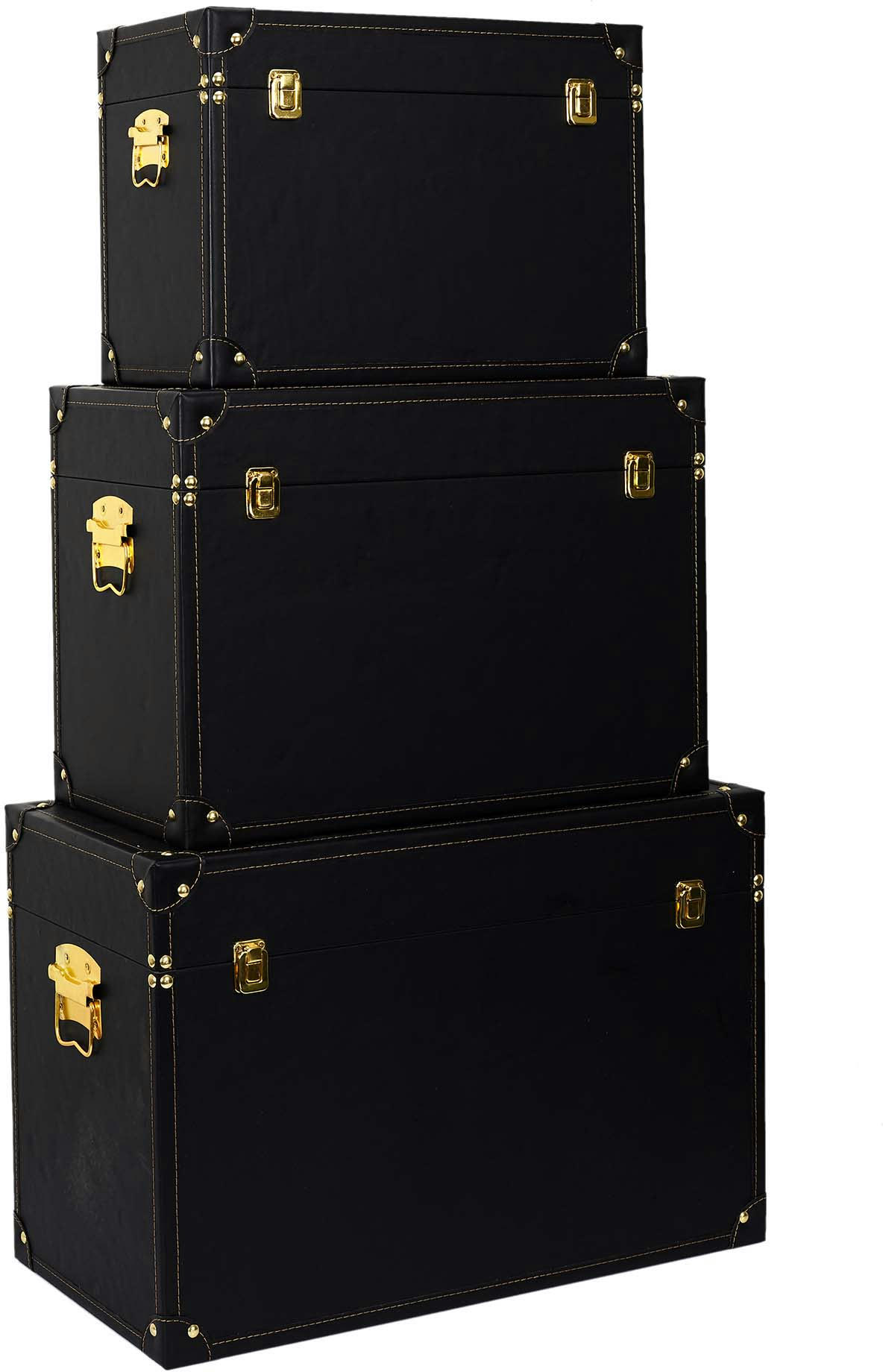 - Set de 3 malles décoratives noires et dorées