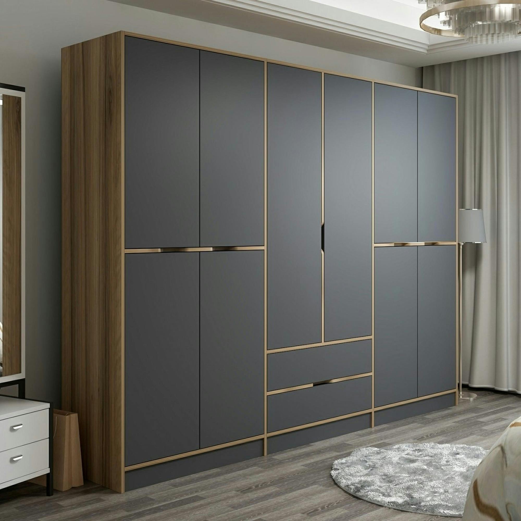Armoire dressing chambre effet bois & gris 277 cm BYRON