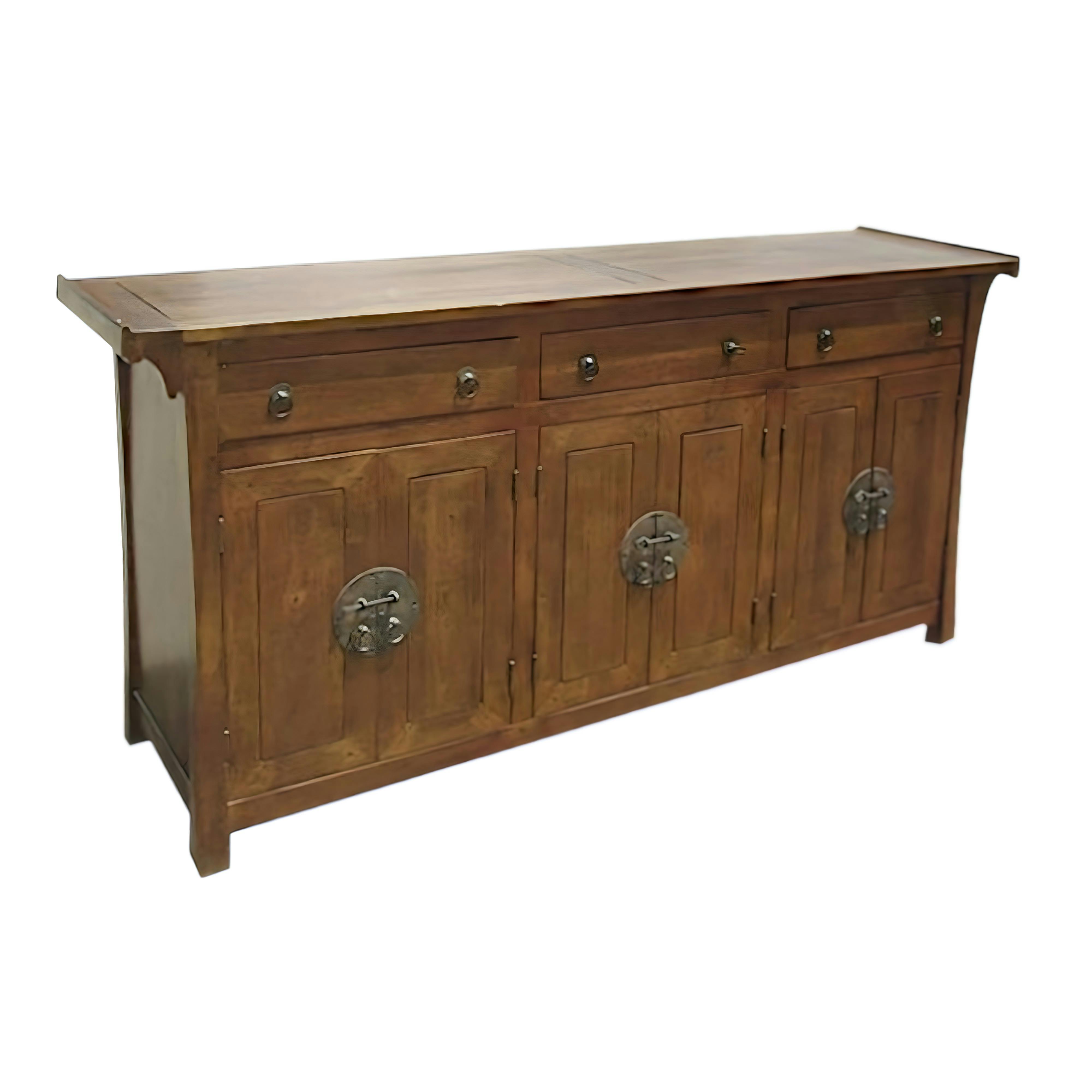 Buffet Enfilade Hévéa 6 portes, 3 tiroirs 190x50x91cm MAORI