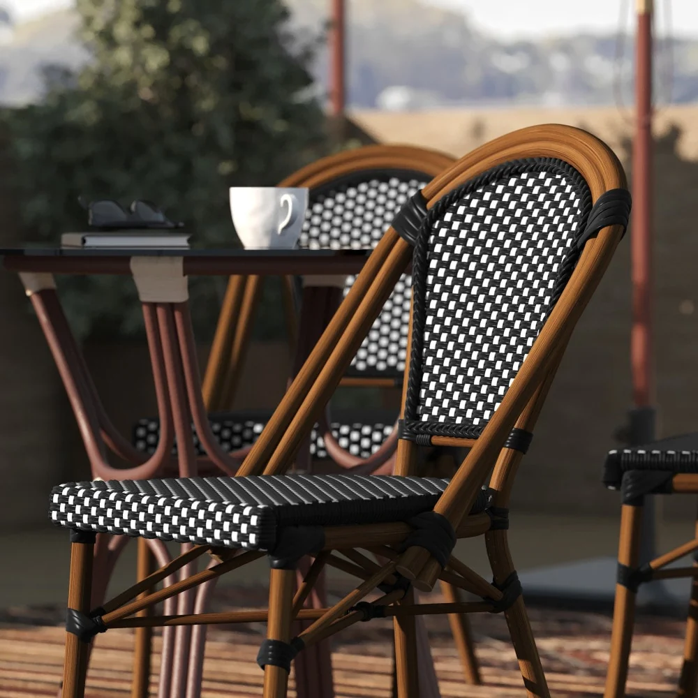 2 Pack All-Weather Commercial Paris Chairs with Bamboo Print Frame