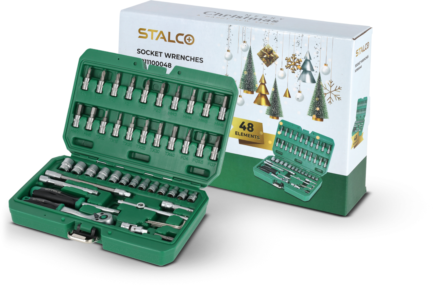 Zestaw kluczy nasadowych 1/4” opakowanie BMC 48 elem grzechotka 90t STALCO S011100048 STALCO S011100048