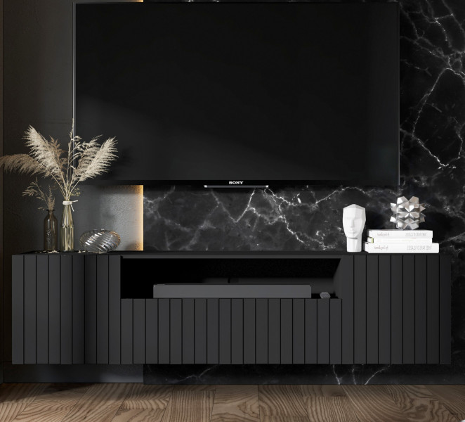 Szafka RTV wisząca Glamour Komoda RTV Czarny Mat 150 cm