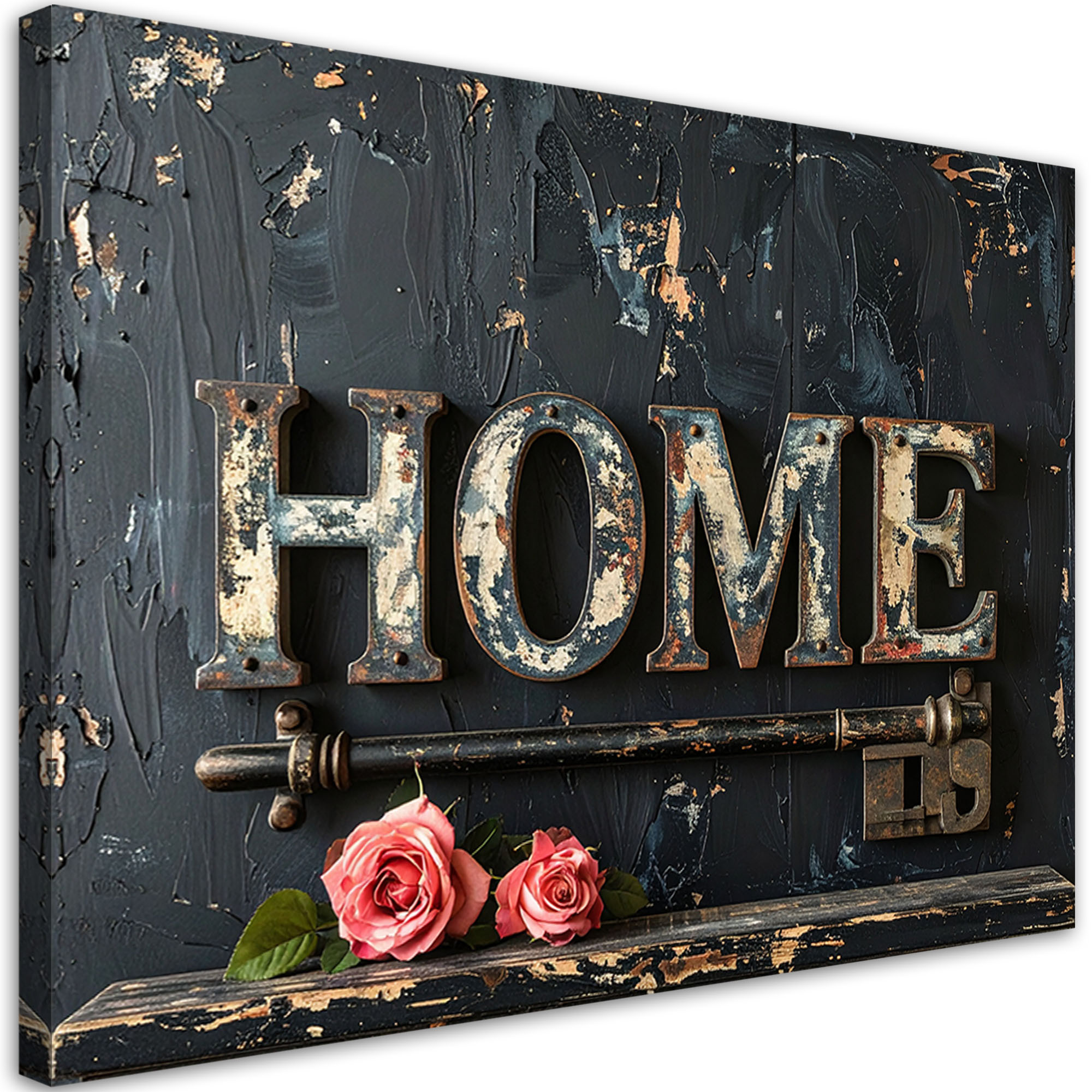 Obraz do salonu sypialni biura, Napis Home róże Typografia retro 30x20
