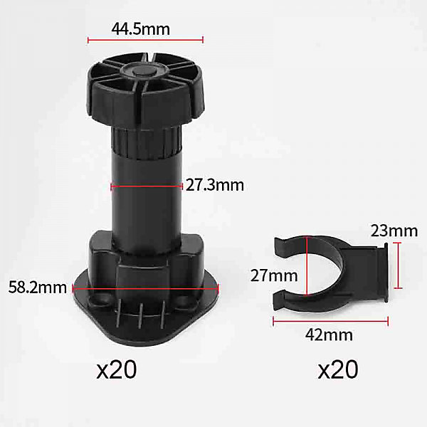 CODEKEY Lot de 20 pieds 100-120 mm de meubles pieds de meubles de cuisine livrés avec 20 supports de fixation portée étendue