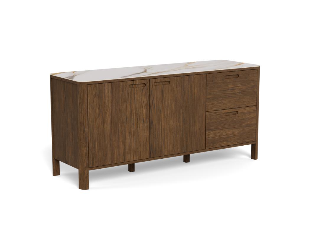 Rebellenclub Leda Dressoir - 160 x 40 cm - Marmerlook   Gerookt Eiken