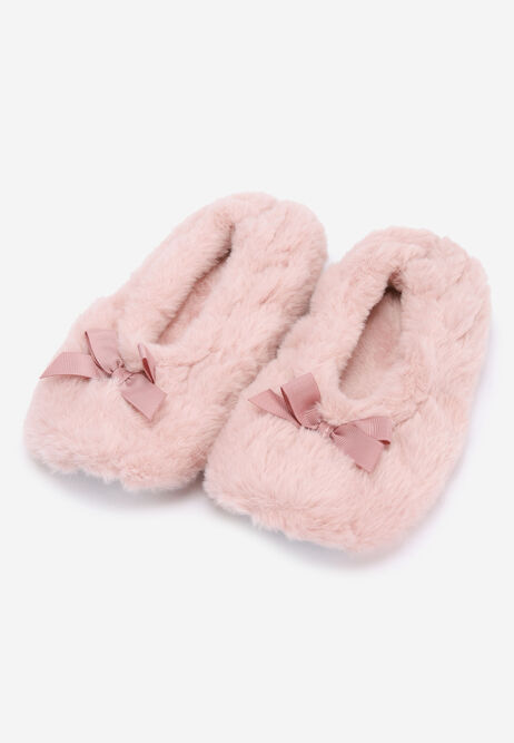 Womens Pink Fluffy Ballerina Slippers