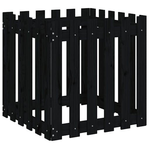 NNEVL Garden Planter with Fence Design Black 60x60x60 cm Solid Wood Pine