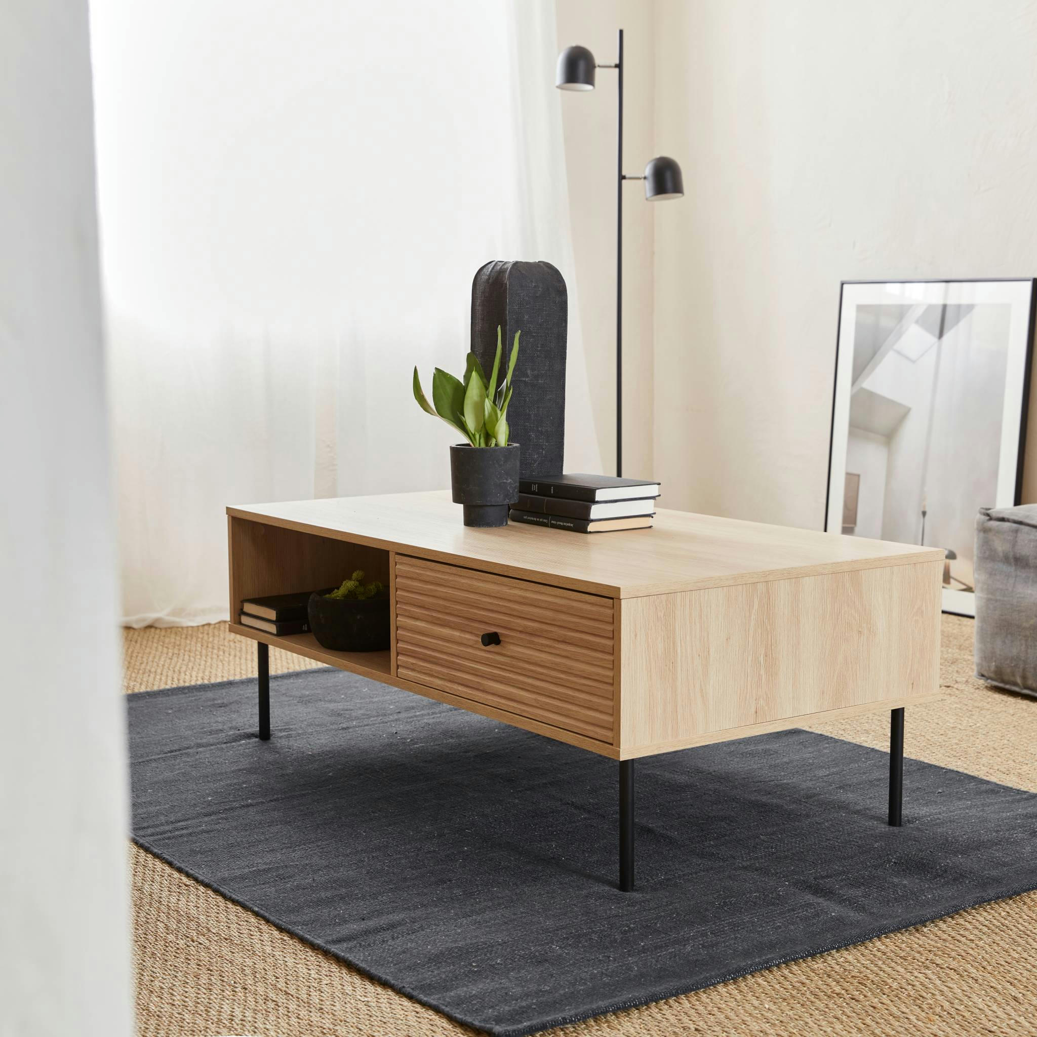 BRAGA - Table basse décor bois rainuré