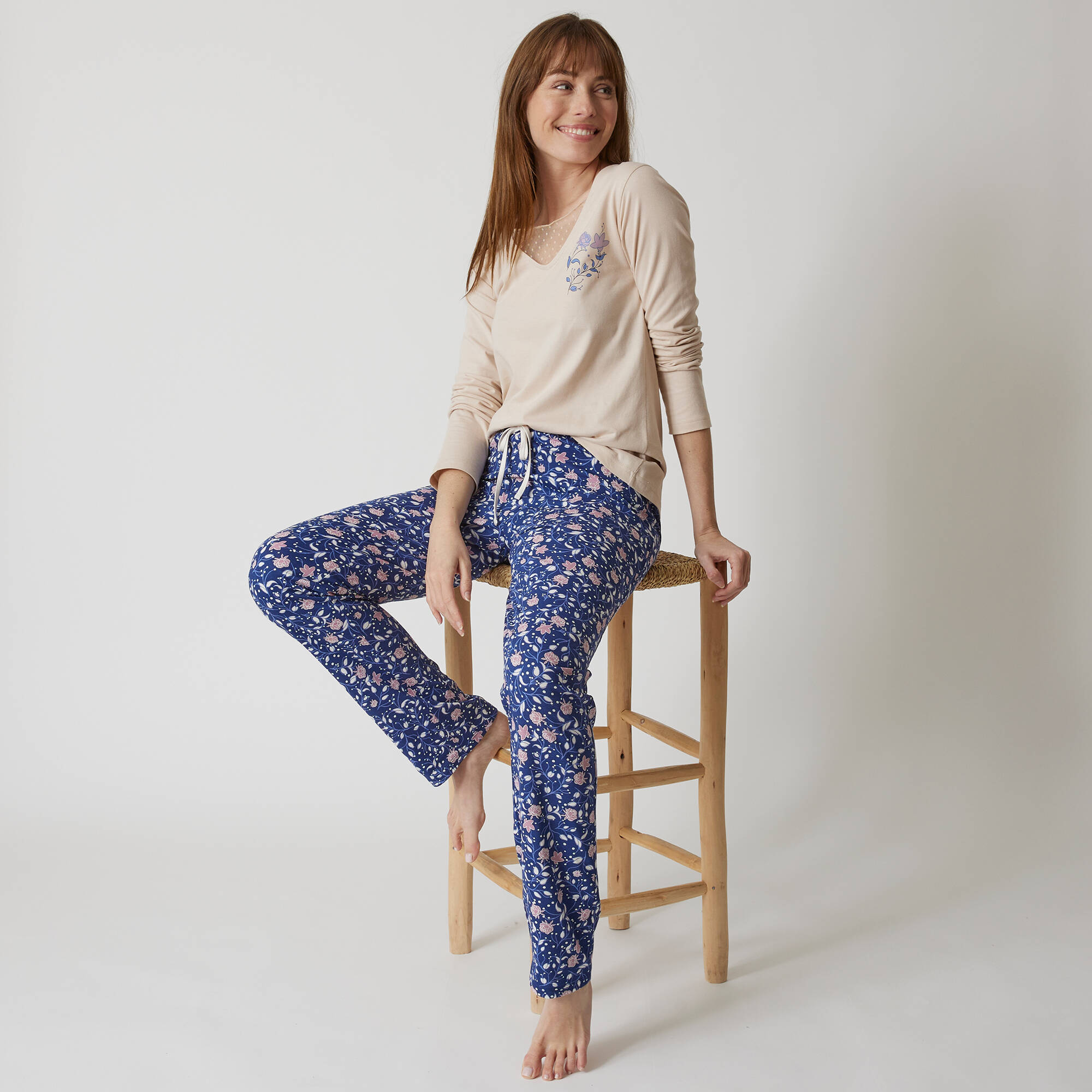 T-shirt pyjama manches longues motif floral imprimé
