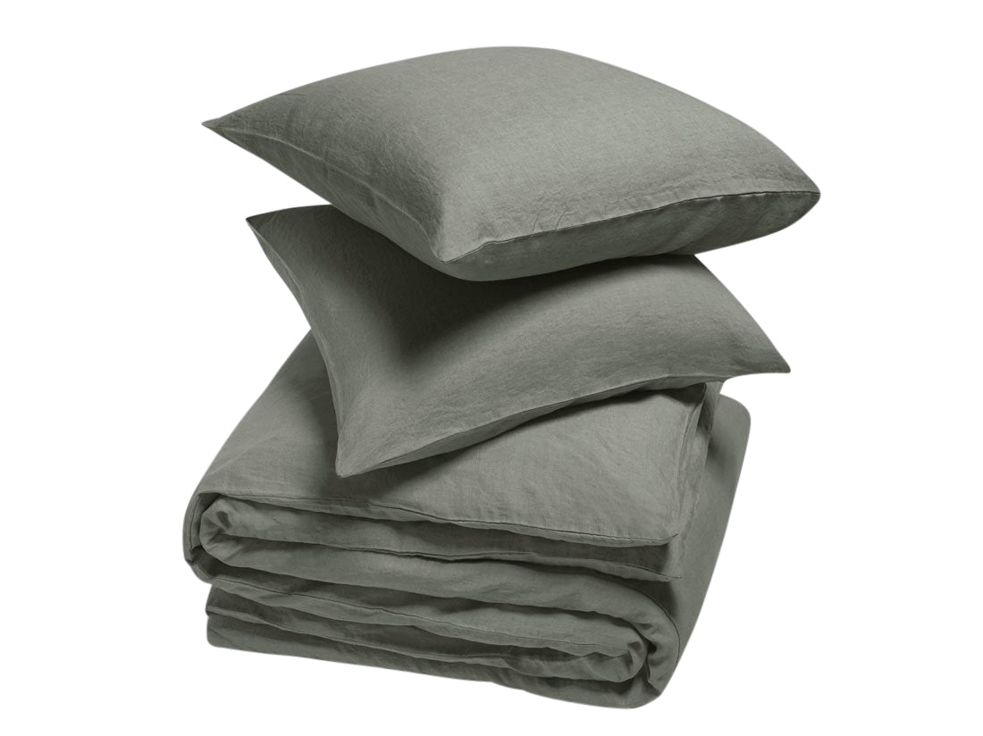 Yumeko dekbedovertrek gewassen linnen stone green 200x220   2/60x70