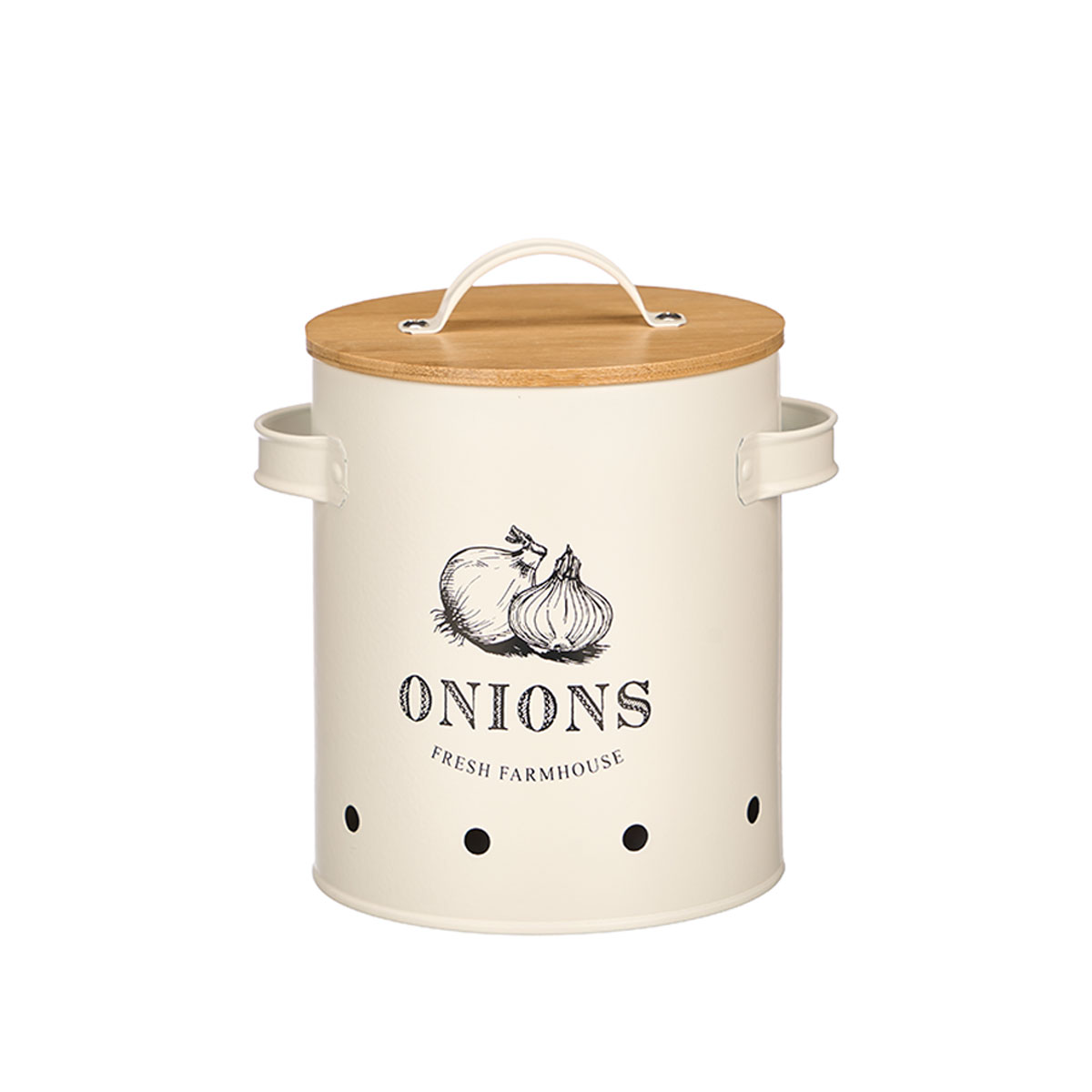 Lata para cebolas creme de metal com tampa bambu