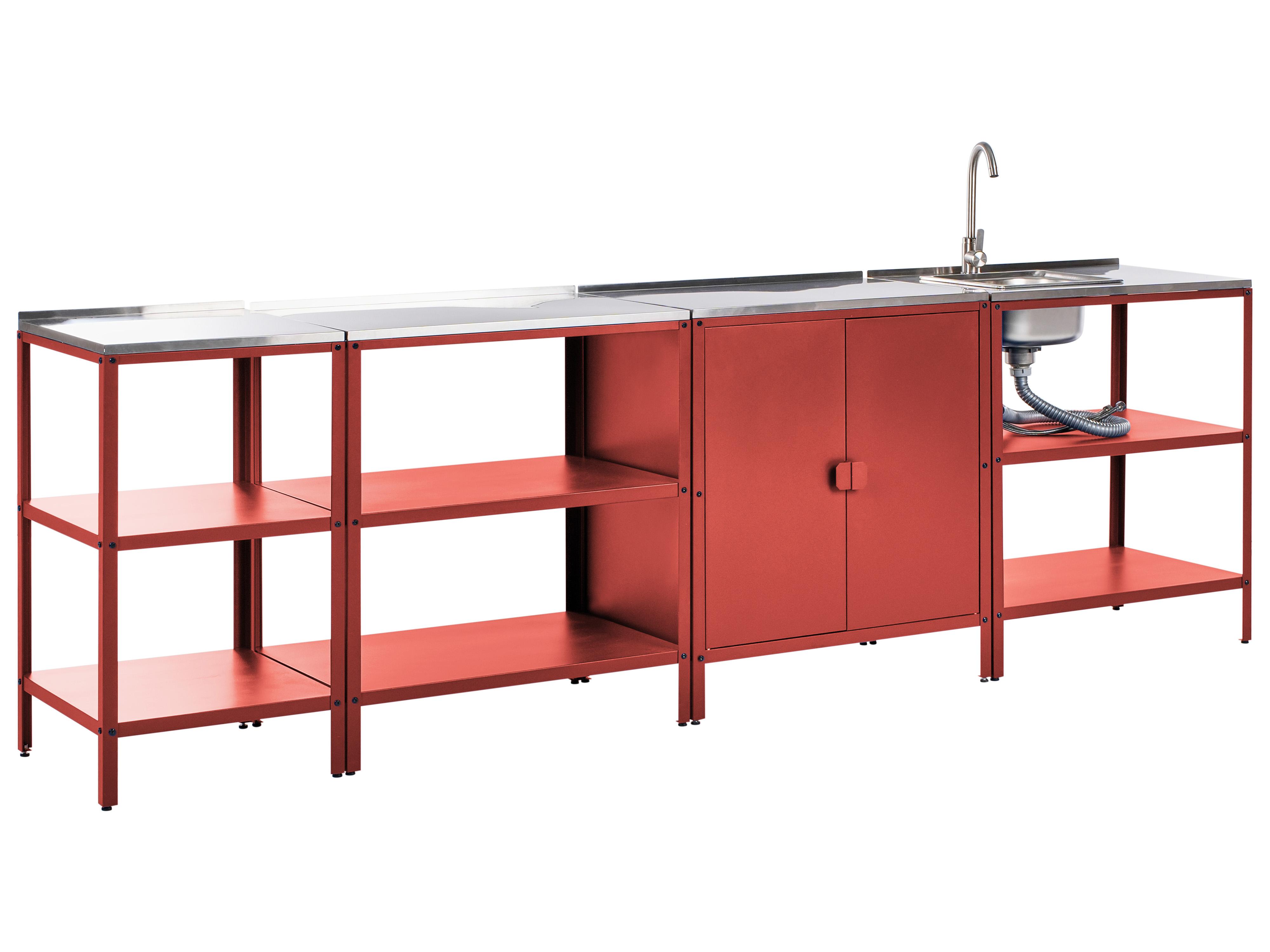 4 Piece Outdoor Kitchen Set with Sink VILAMA Metal Red