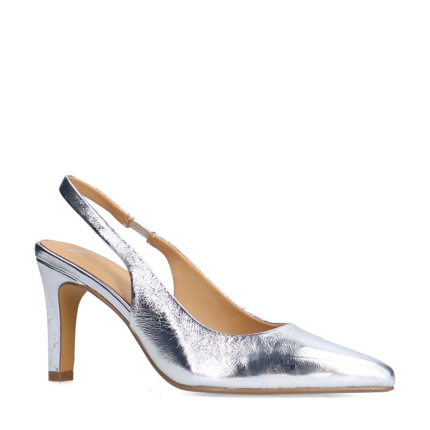 Manfield Zilverkleurige leren slingbacks