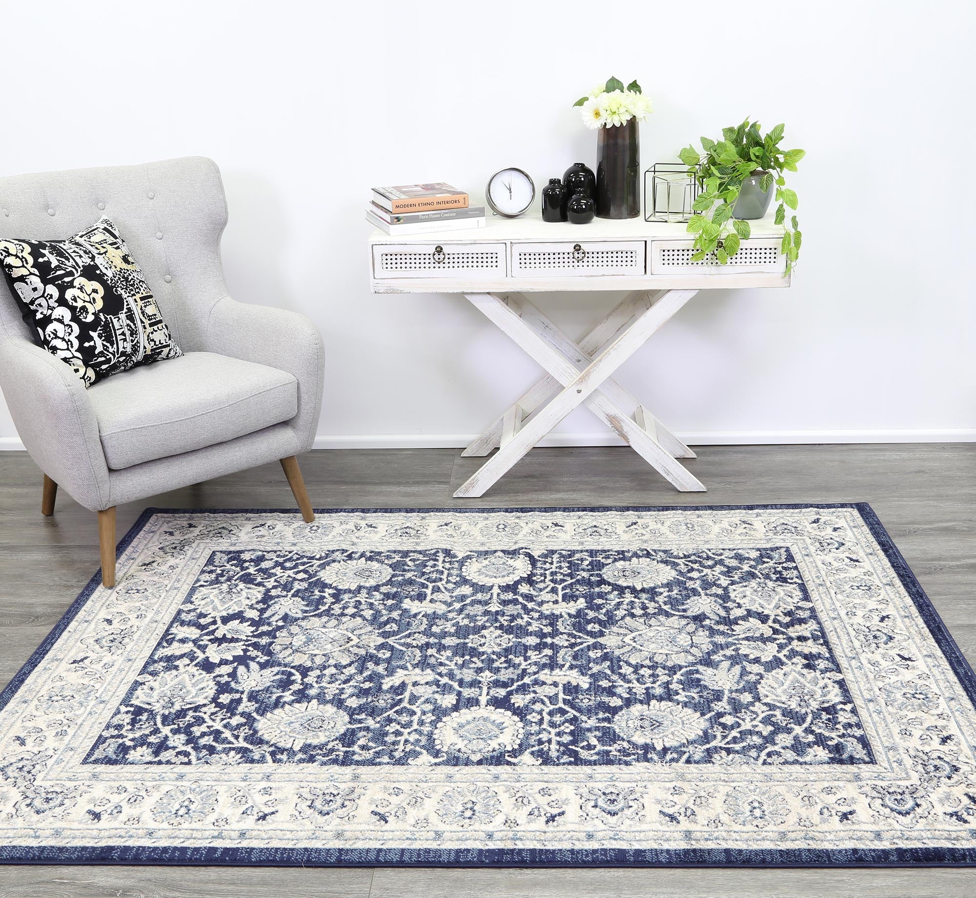 Ario Florettes Traditional Navy Rug