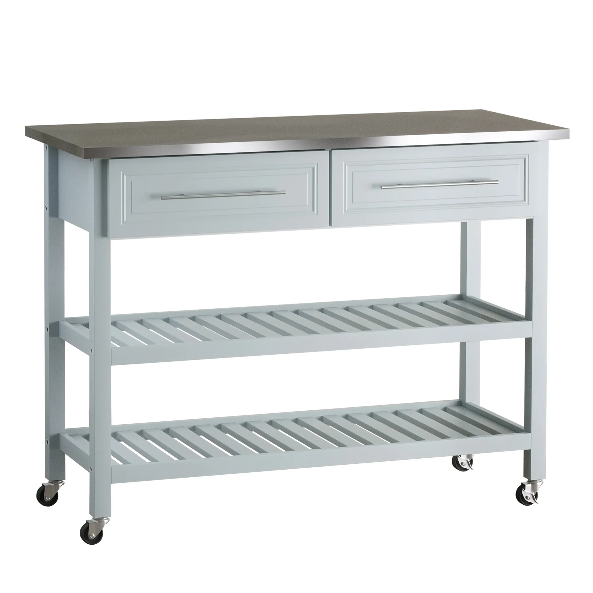 HOMCOM Kitchen Island Stainless Steel Top Rolling Utility Cart with Drawers, Shelves - Grey