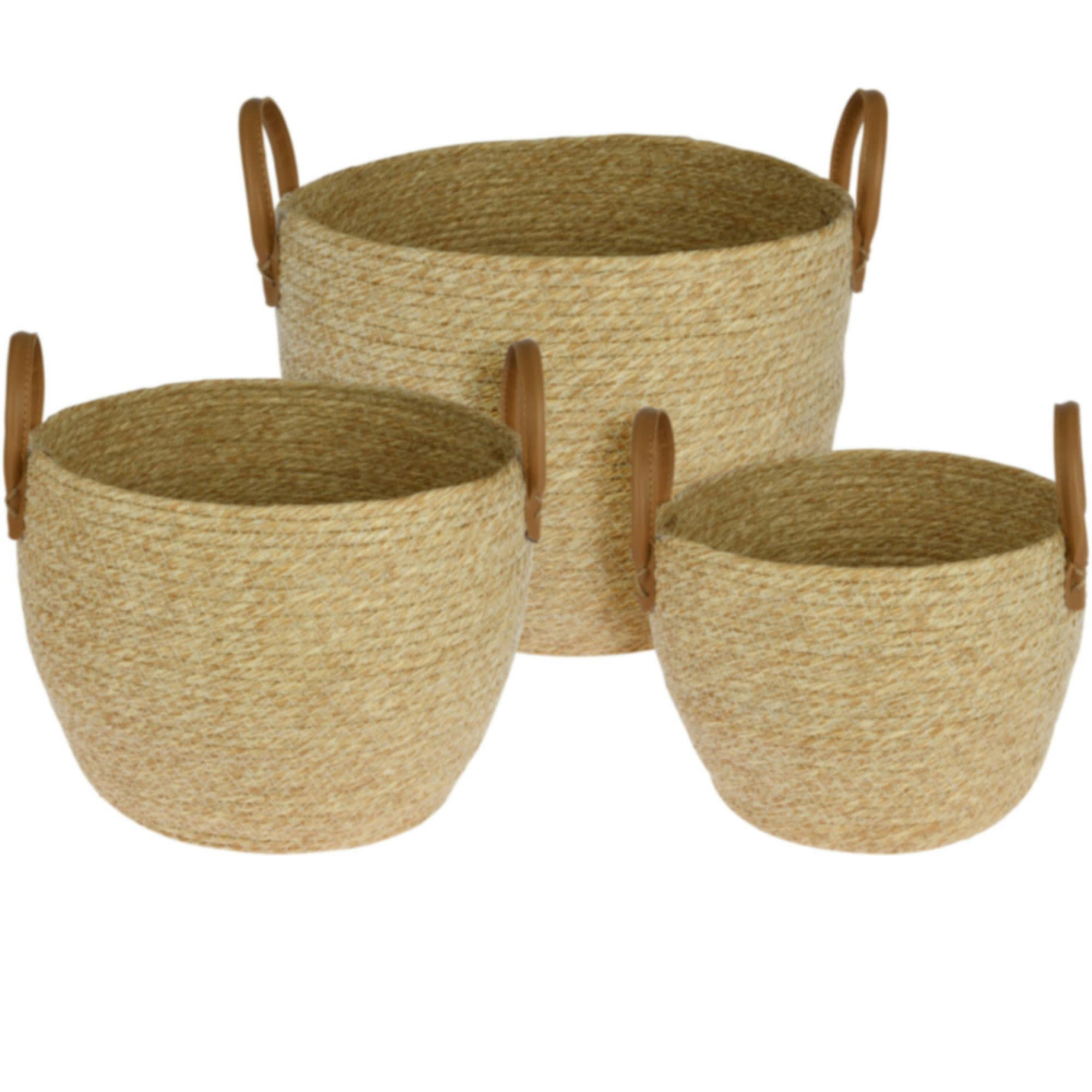 - Set de 3 paniers ronds tressés en jacinthe d'eau