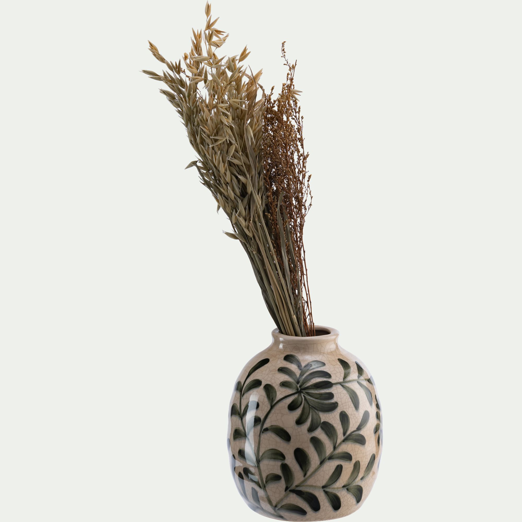 KARLU - Vase boule en grès H17,5cm - vert