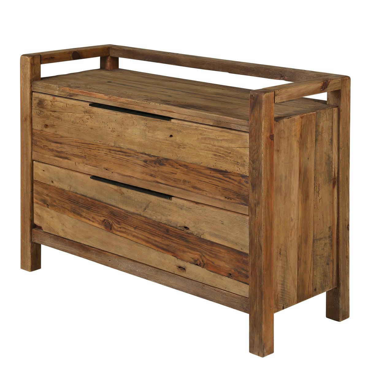 NEBRASKA - Meuble de salle de bain en pin recyclé 2 tiroirs