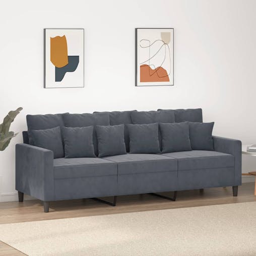 NNEVL 3-Seater Sofa Dark Grey 180 cm Velvet