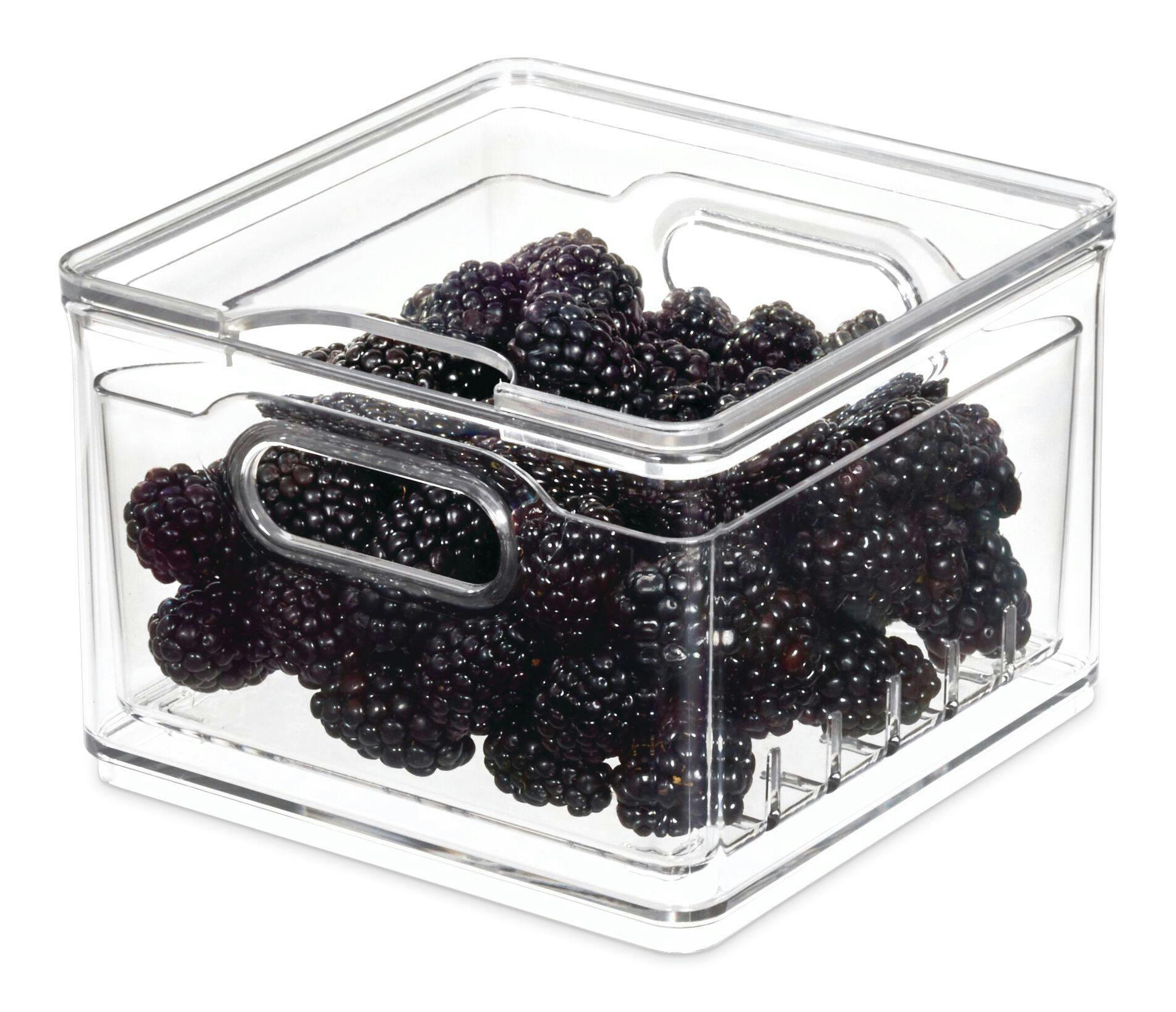 The Home Edit x iDESIGN Clear Plastic Stacking Berry Fridge Bin Storage Organizer with Lid