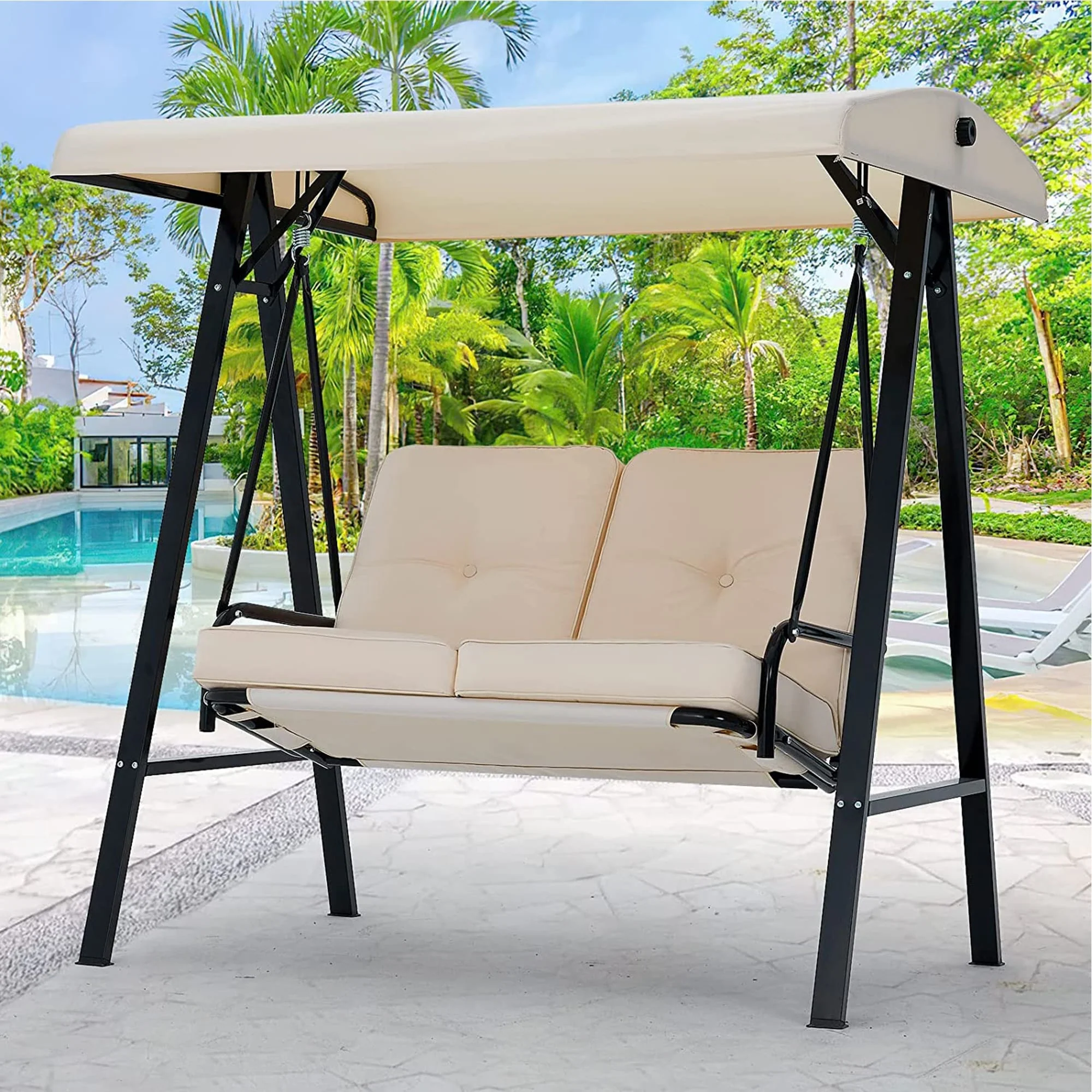 AECOJOY 2-Seat Porch Swing Chair, Patio Swing Chair w/ Cushions