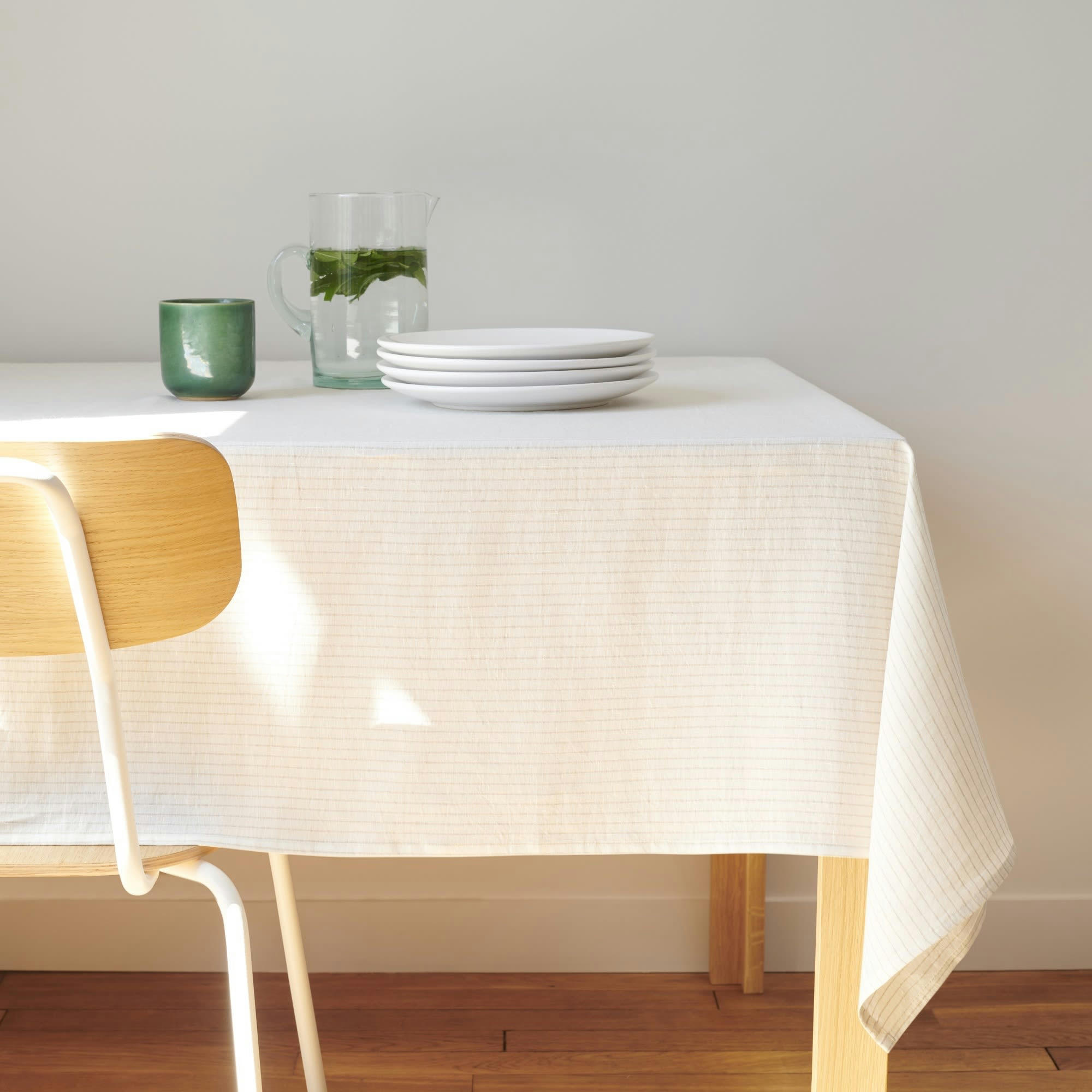 NAPPE NATURELLE - Nappe en lin blanc rayé 180x280cm