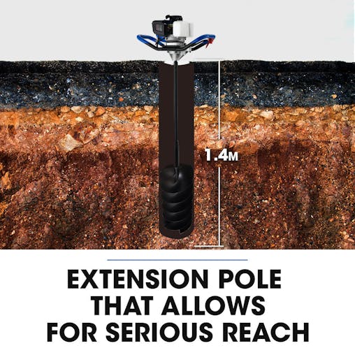 NNEMB PD950 52cc 2-Stroke Petrol Post Hole Digger, w/ 3 Auger bits, 600mm Extension Shaft