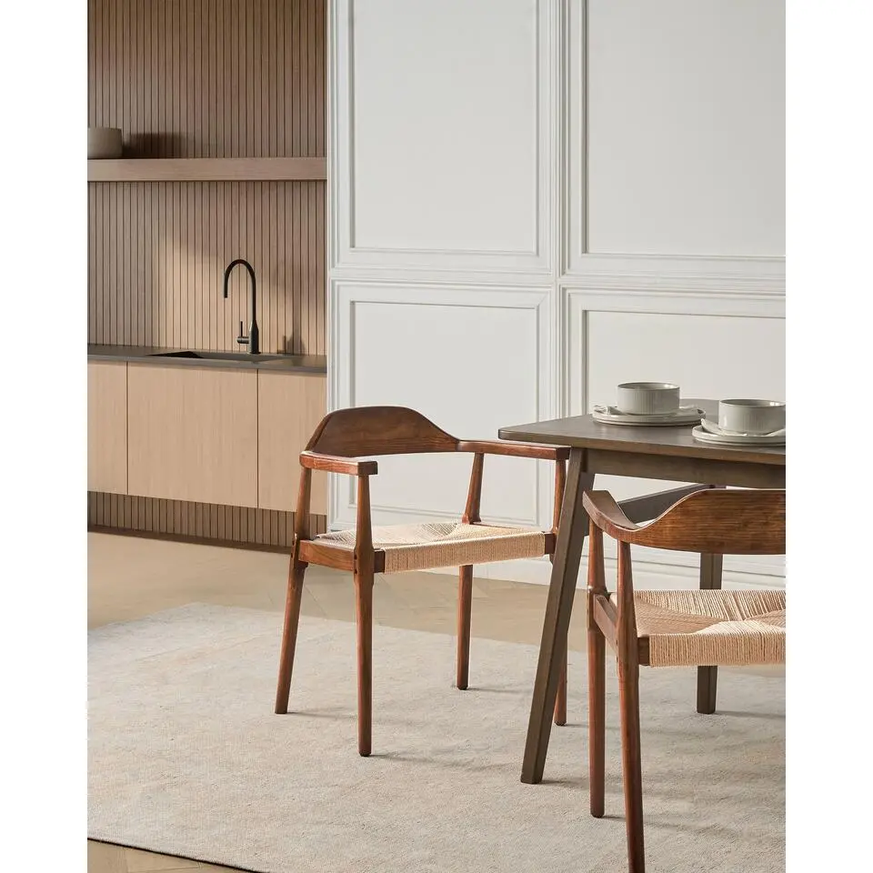 OAKDALE - Eetkamerstoel set van 2 - Donkerbruin/Beige - Rubberhout