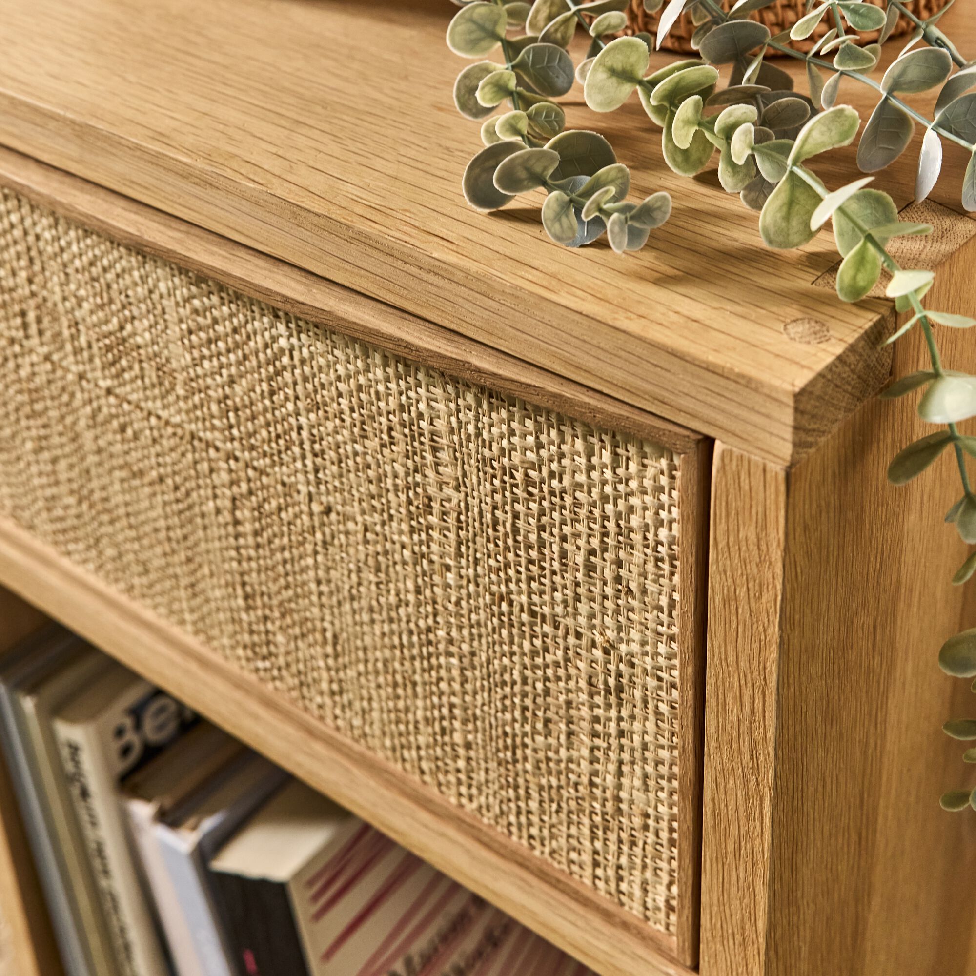 TASSIA - Bloc de 1 tiroir en chêne et raphia L40cm - bois clair