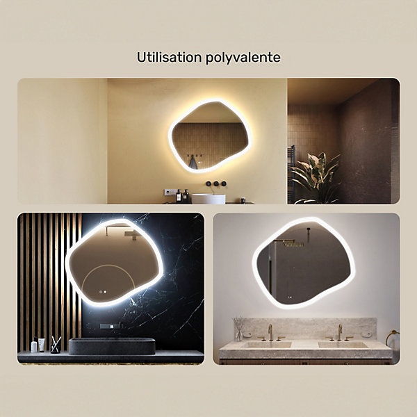 Miroir Salle de Bain LED - ARTFORMA - Ovale - 94x84cm - LED Dual   interrupteur tactile   anti-buée