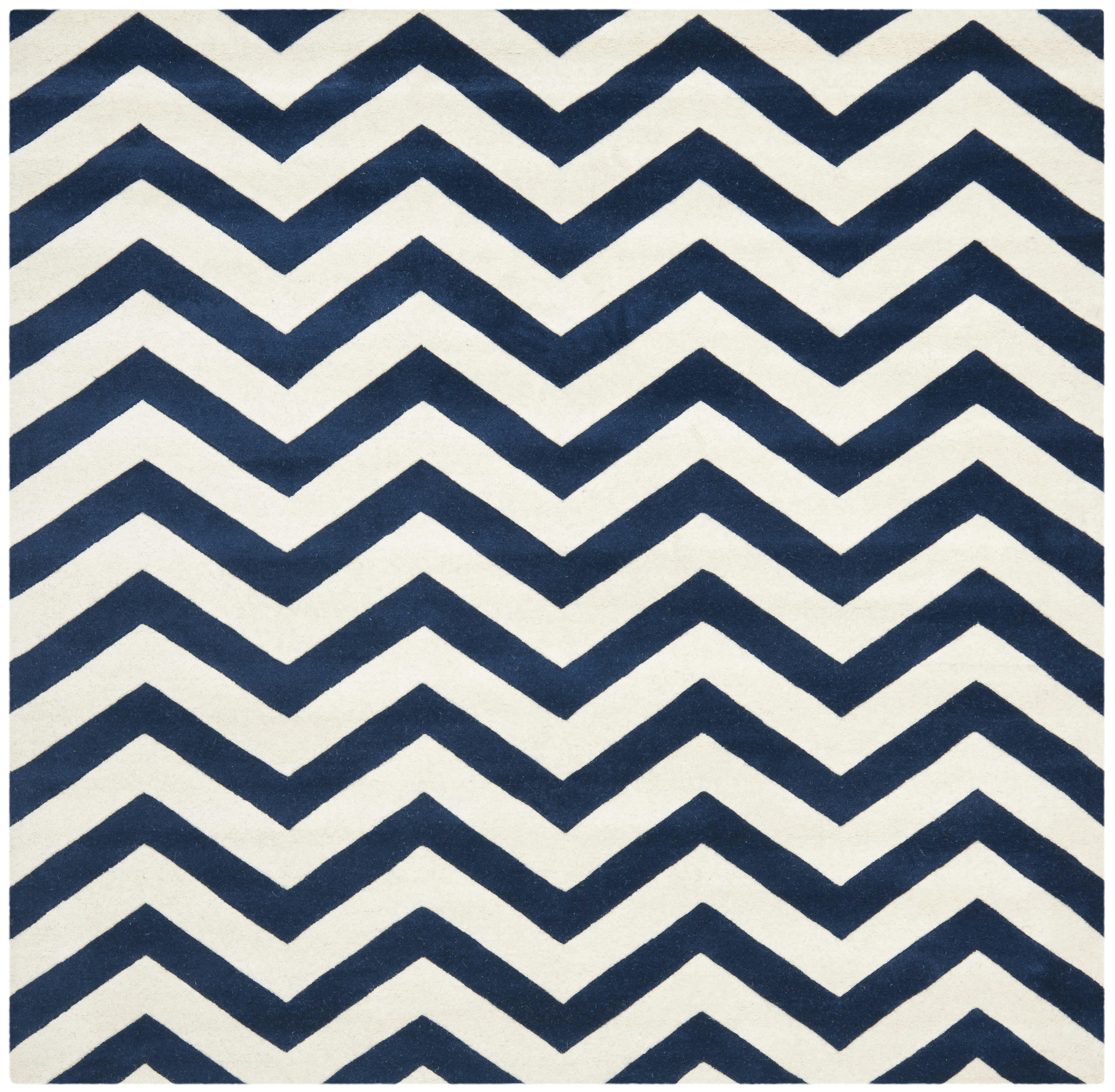 CHATHAM - Tapis de salon interieur en bleu fonce & ivoire, 152 x 152 cm