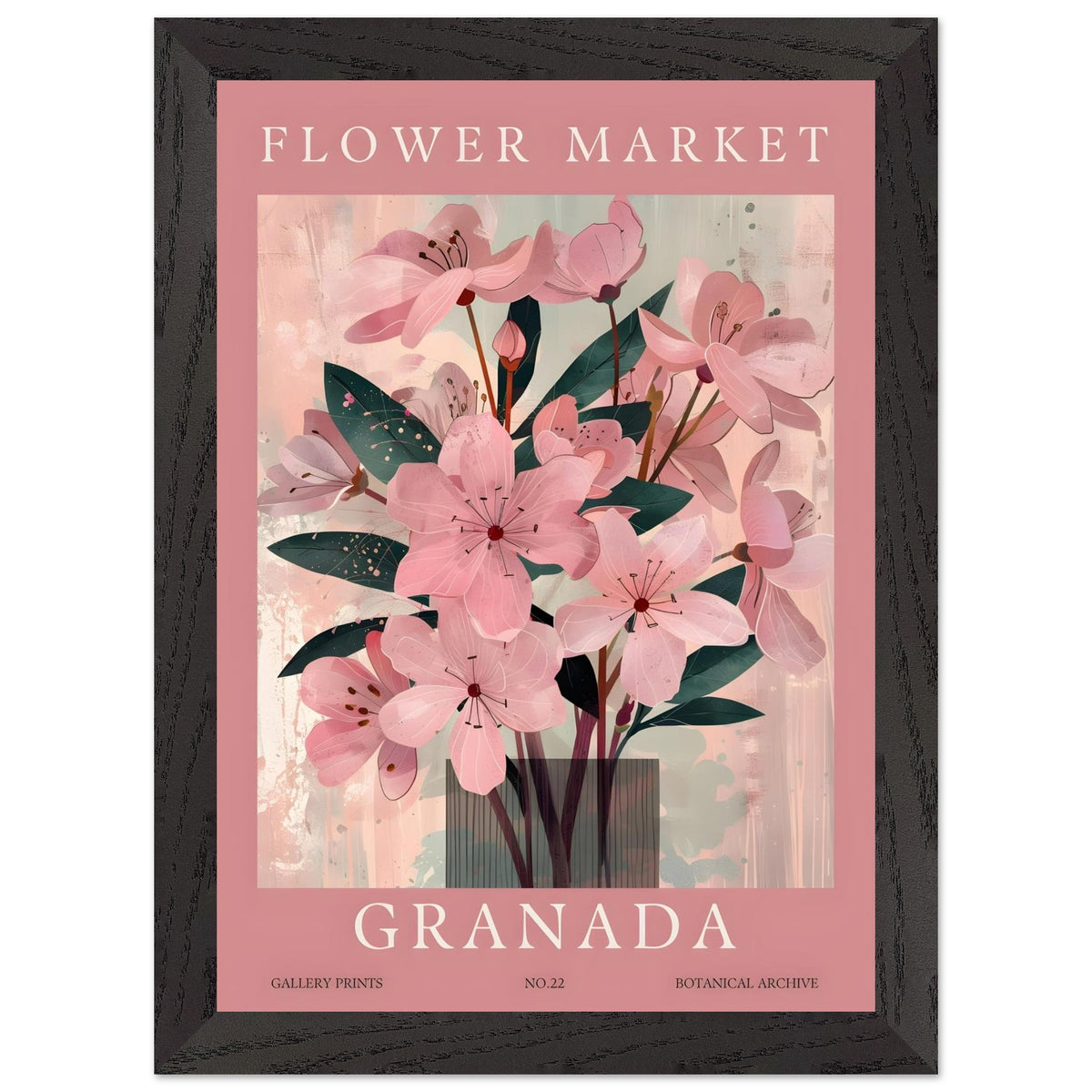 Artfulprints Poster met Lijst Flower market - Granada  - A4 21x29.7 cm - Roze