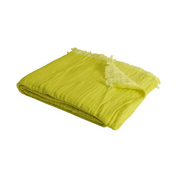 Couverture plaid 100% coton vert citron avec franges 130x170cm BITALD - SACASA